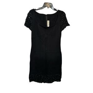 Vintage St John By Marie Gray Black Knit Sequins Lace Dress Size 6